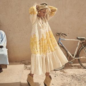 NWT Spell Yellow Rose Boho Midi Dress, XS